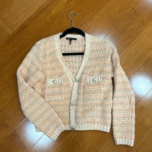 Maje Peach Tweed Button Cardigan